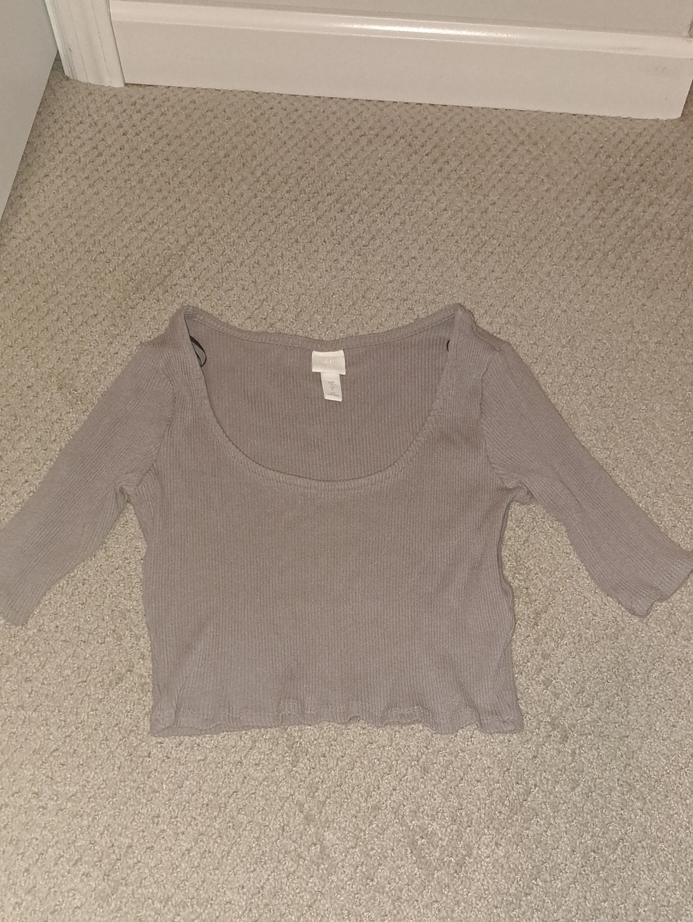 H&M Ribbed Scoop Crop Top - Light Gray